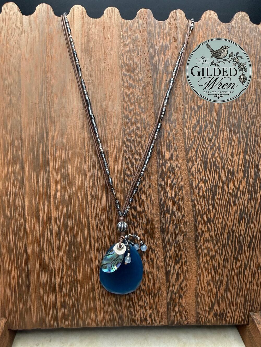 Silpada N2227 Indigo Mood Blue Quartzite Sterling Silver Shell Necklace 22" - Picture 1 of 8